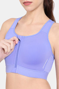 Zelocity High Impact Quick Dry Front Opening Sports Bra - Deep Periwinkle — thumbnail 7